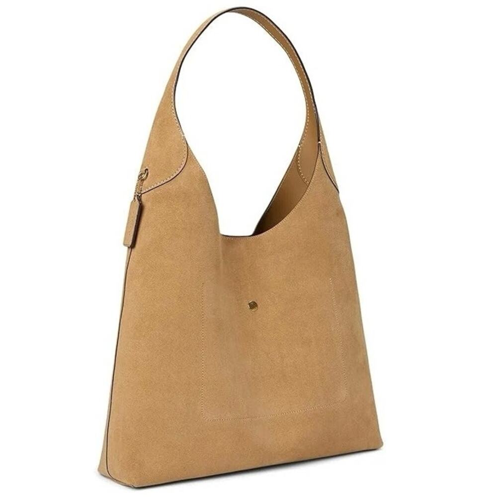 Coach Suede Brooklyn Shoulder Bag 39 Tan Hobo Leather Handbag - Picture 2 of 3